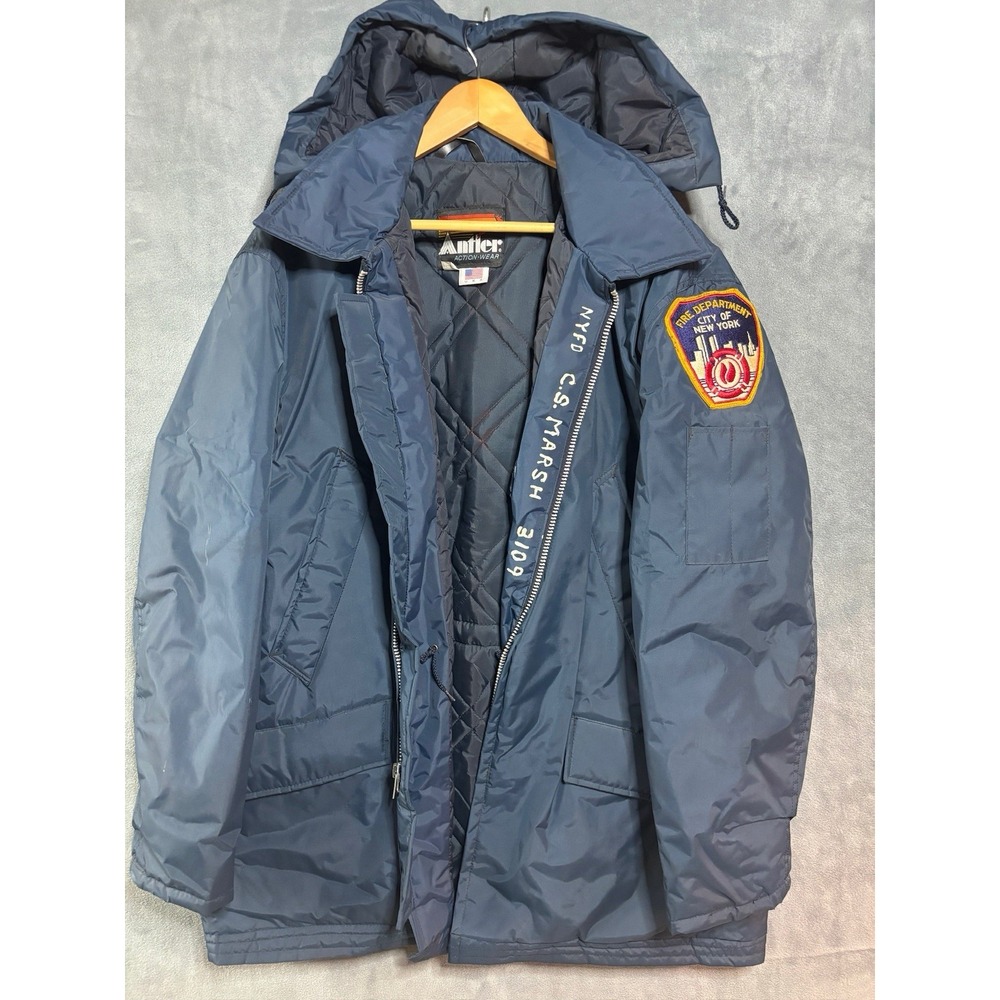 Vintage NYC Fire Department Hooded Winter Jacket 1980's 3/4 Length Size XL